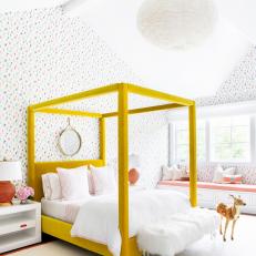 Bright Yellow, Four-Poster Bed in Cheery Girl's Room