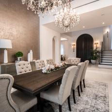 Silver Dining Room With Chandeliers