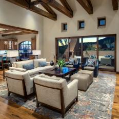 Rustic Open Plan Living Room With Mountain View