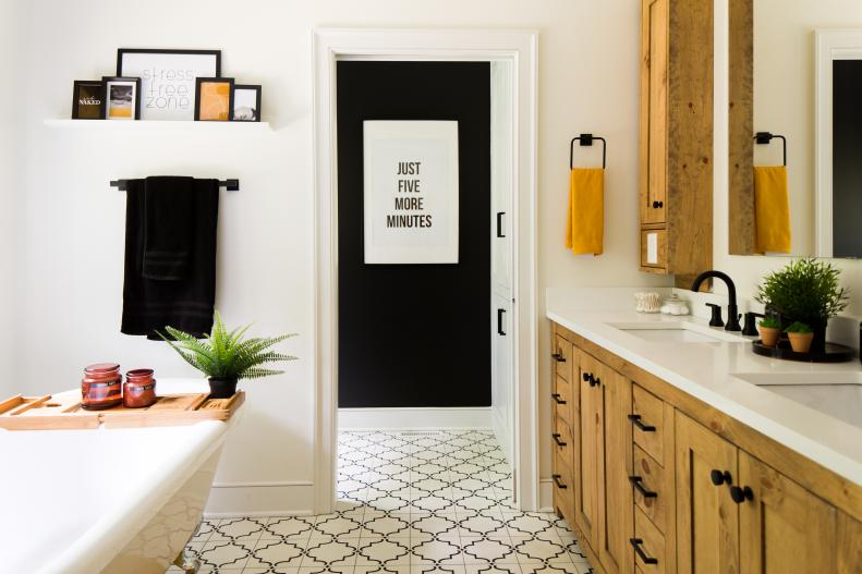 Custom Vanity Provides Storage in Style in Primary Bathroom