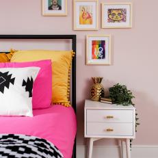 Colorful Artwork Features in Bedside Gallery Cluster