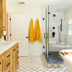 Cement Tile Lays Elegant Groundwork in Beautiful Primary Bathroom