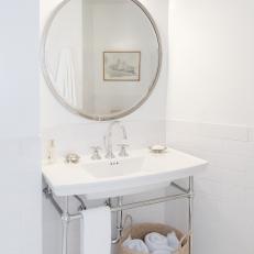 White Bathroom With Towel Basket