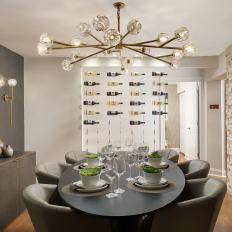 Metallic Art Deco Dining Room With Wine Rack