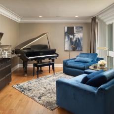 Music Room With Blue Armchairs