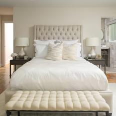 White Transitional Bedroom With Silver Lamps