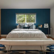 Blue Contemporary Bedroom With Geometric Rug
