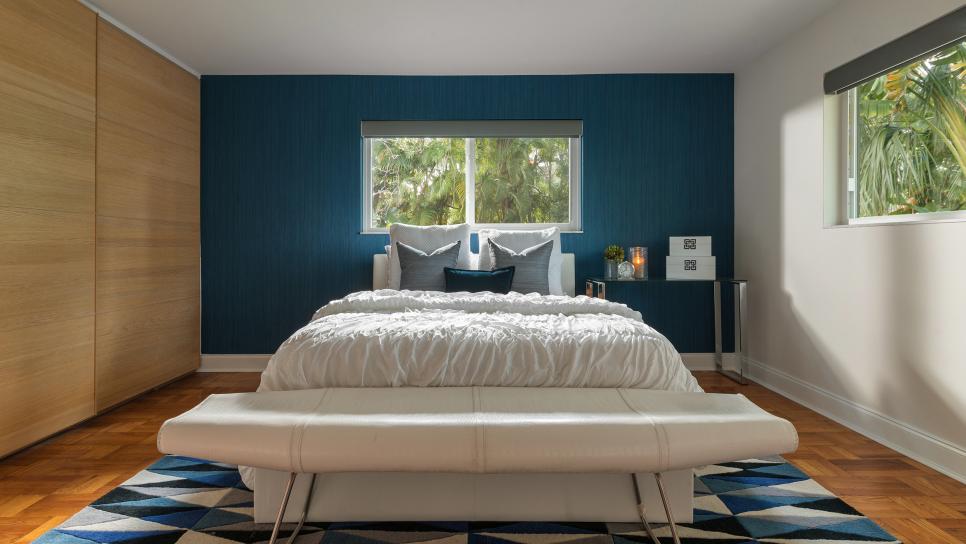 Blue Contemporary Bedroom With Geometric Rug HGTV