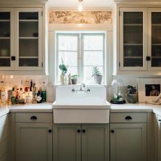 Gray Small Kitchen With Farmhouse Sink