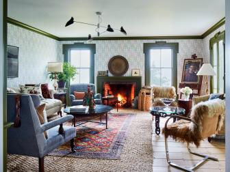 Country Living Room and Green Trim