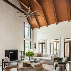 Country Living Room With Vaulted Ceiling
