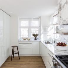 White Modern Galley Kitchen With Pears