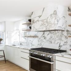 White Modern Kitchen With Marble Walls
