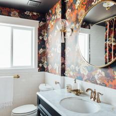 Multicolored Bathroom With Floral Wallpaper