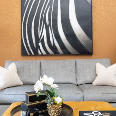 Zebra Artwork and Gold Wallpaper