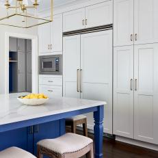 Transitional Chef Kitchen With Blue Island