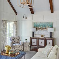 Transitional Living Room With Wood Beams