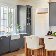 Gray Transitional Kitchen With Farmhouse Sink