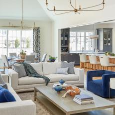 Transitional Living Room With Blue Chairs