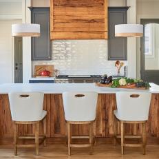 Gray Transitional Kitchen With Rustic Island