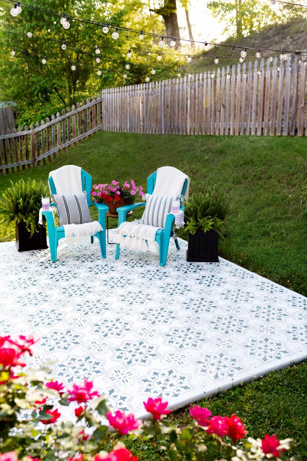 How To Stain Stencil A Concrete Patio, Outdoor Patio Paint Ideas