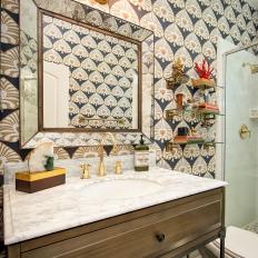 Bohemian Bathroom With Gold Wallpaper