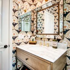 Bohemian Bathroom With Graphic Wallpaper