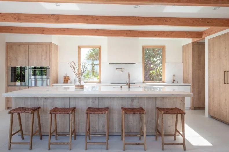 Open Plan Kitchen With Leather Stools