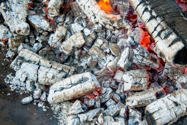 Hot campfire coals