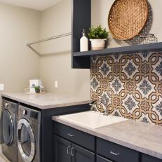 Gray Contemporary Laundry Room With Basket
