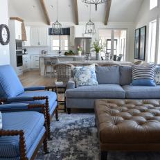 Coastal Great Room With Blue Armchairs