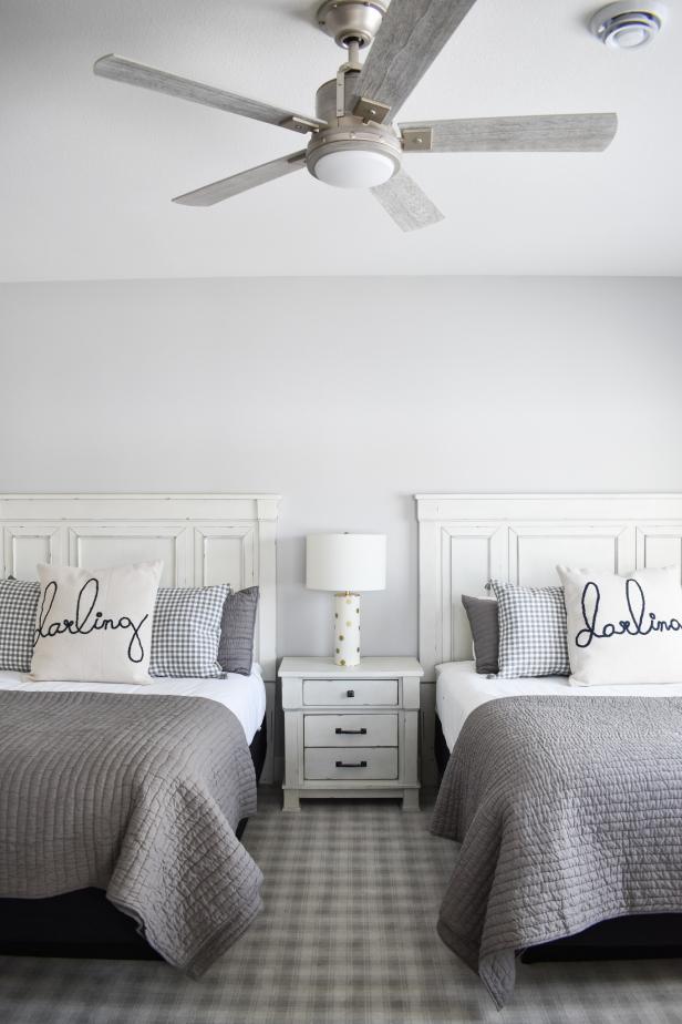 Gray Coastal Bedroom With Polka Dot Lamp HGTV
