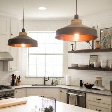 White Transitional Kitchen With Open Shelving