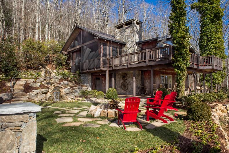 Backyard With Red Chairs