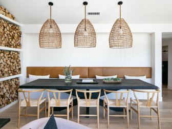 Scandinavian Dining Room With Firewood
