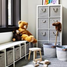 Gray Contemporary Nursery With Big Bear