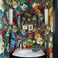 Powder Bath With Bold Floral Wallpaper