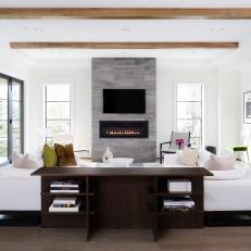 Contemporary Living Room With Gray Fireplace