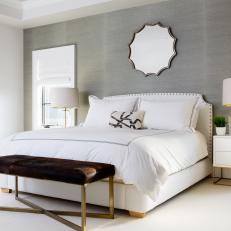 Gray Contemporary Bedroom With Brown Bench