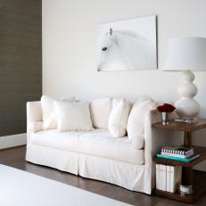 Contemporary White Sitting Area With Horse Art