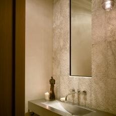 Neutral Powder Room With Statue