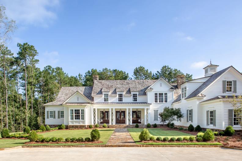 White Country Home With Landscaping