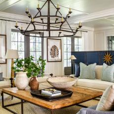 Cozy Family Room Features Accents of Blue