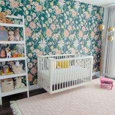 Eclectic Nursery With Floral Wallpaper