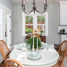 Country Dining Area With Chandelier