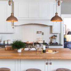 Country Kitchen With Copper Pendants