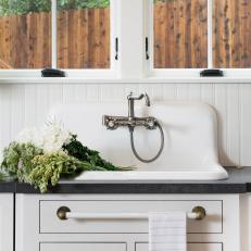 Farmhouse Sink and White Flowers