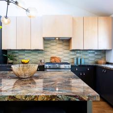 Open Plan Kitchen With Dark Marble Countertop