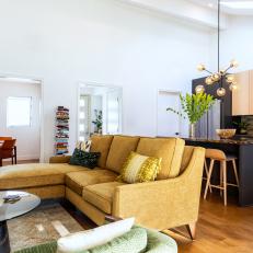 Open Plan Living Area With Yellow Sectional