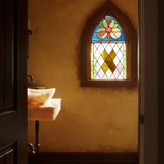 Countryside Bathroom With Stained Glass Window